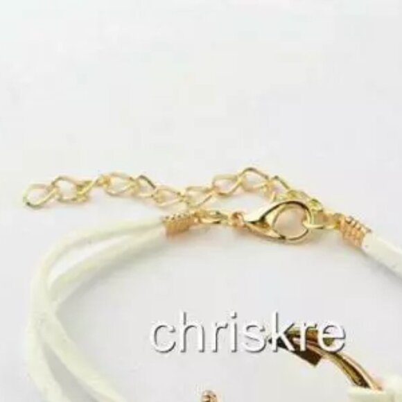 Suede Nautical Anchor Bracelet Island Ship Boat Leather Adjustable Gold Ivory - Picture 3 of 3
